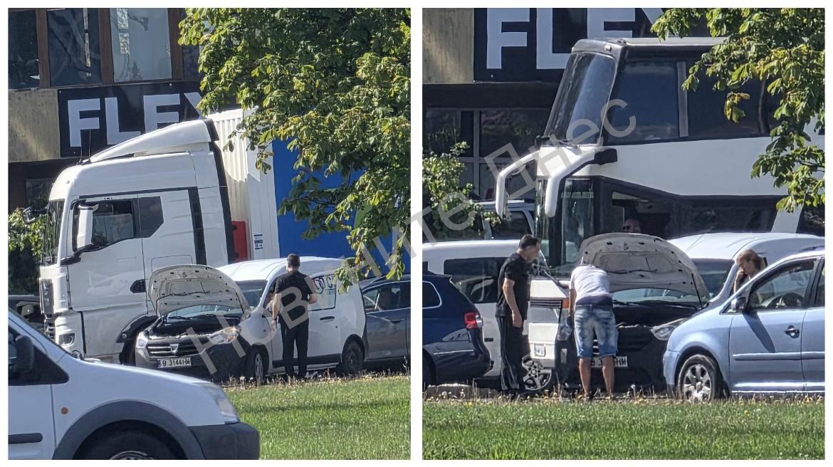 Автомобил закъса на кръговото кръстовище на входа на Бургас(видео-снимки)