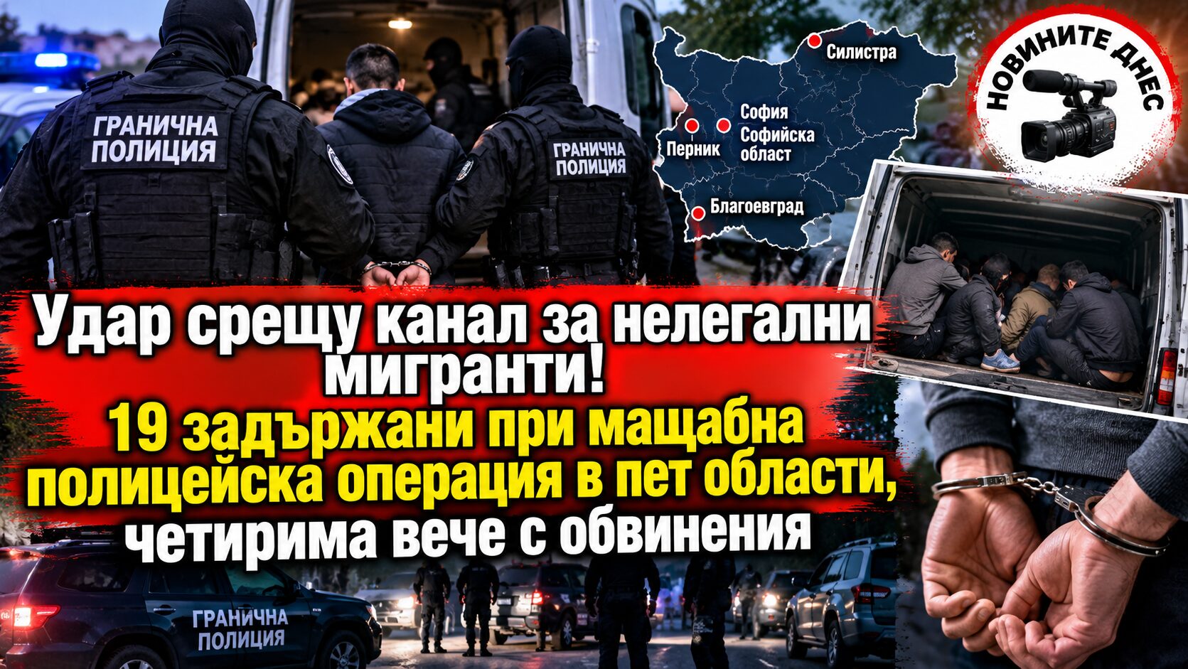 Удар срещу канал за нелегални мигранти! 19 задържани при мащабна полицейска операция в пет области, четирима вече с обвинения