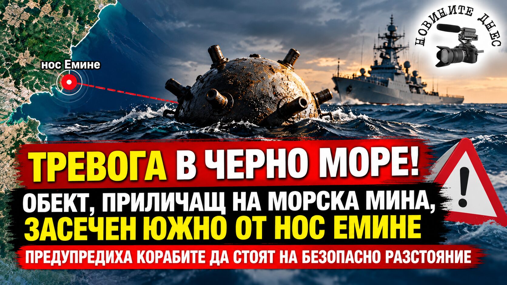 ТРЕВОГА В ЧЕРНО МОРЕ! Обект, приличащ на морска мина, засечен южно от нос Емине – предупредиха корабите да стоят на безопасно разстояние