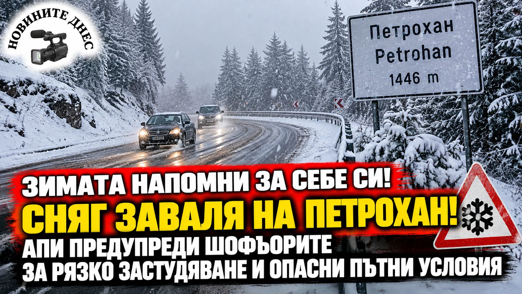 Зимата напомни за себе си! Сняг заваля на Петрохан, АПИ предупреди шофьорите за рязко застудяване и опасни пътни условия