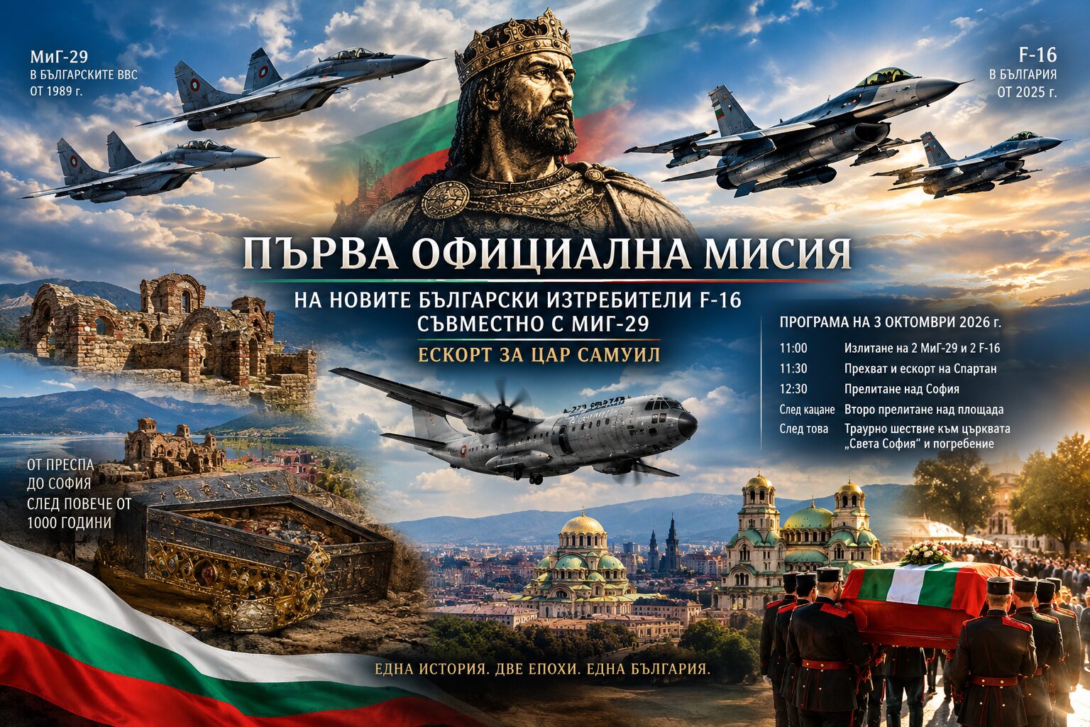 Само в „Новините Днес“: Историческо! Българските изтребители F-16 ще изпълнят първата си официална мисия съвместно с МиГ-29 за цар Самуил!